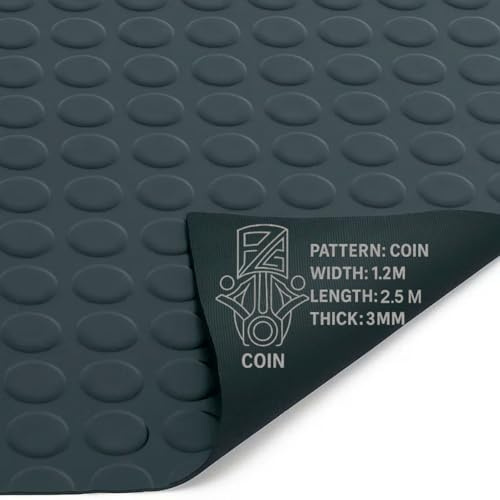 PG Floor Rubber Matting Roll 2.5m x 1.2m, 20m Black Non Slip Coin Mat, Heavy Duty 3mm Thick Waterproof Flooring for Garage Gym Van Shed