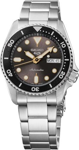 SEIKO 5 Sports Men's Automatic Watch with Stainless Steel Case and Luminous Hands - Stylish Wrist Watches, Black