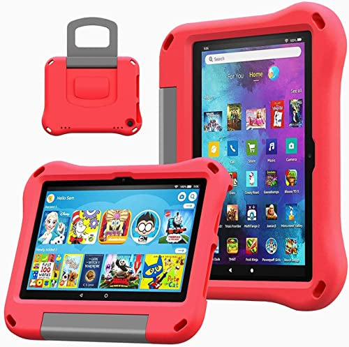 8 Tablet-Schutzhülle für Kinder, leicht, kindersicher, stoßfester Griff und Ständer (Version 2024/2022/2020).Nicht geeignet für TCL iPad Samsung 8 Zoll Tablet. (Rot)