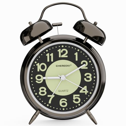 CHEREEKI Wecker Analog Retro mit Hintergrundbeleuchtung und Leuchtzifferblatt Wecker Laut für Tiefschläfer, Kinder, Senioren, Batteriebetrieben (Inklusive AA-Batterien) Schwarz