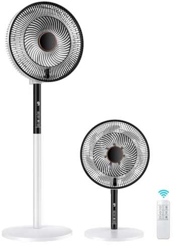 Rintea Standventilator 40 cm mit Fernbedienung, 9 Geschwindigkeiten, 4 Modi, 9H Timer, 90° Oszillation, höhenverstellbar, LED-Display, Ventilator sehr leise für Schlafzimmer, Wohnzimmer und Büro