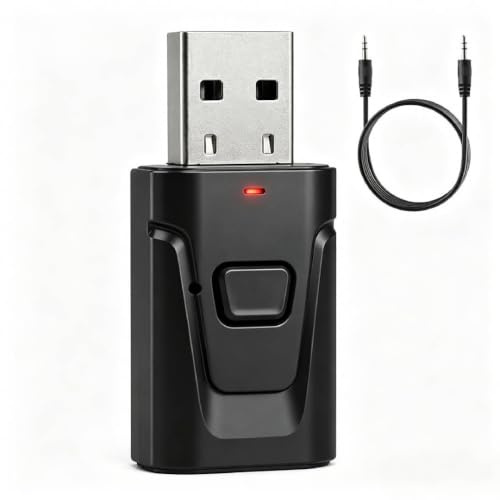 Adattatore Bluetooth USB 5.0 2 in 1 (trasmettitore e ricevitore) - Audio stereo wireless con jack da 3,5 mm - Nessuna latenza - per TV, PC, auto, altoparlanti, cuffie - Plug & Play