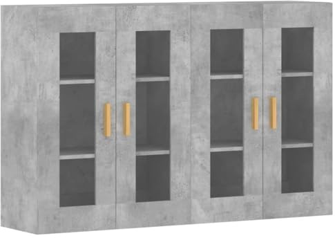 HETFTJN Armoires Murales 2 pcs Gris Béton en Bois d'Ingénierie, Meubles Suspendus Rangement avec Portes Vitrées, Commodes de Salon Cuisine Entrée Moderne