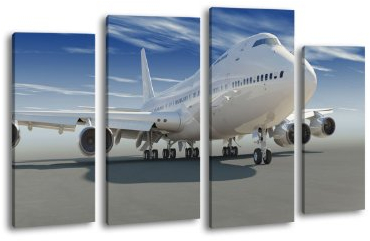 Leinwandbild Startendes Flugzeug LW203 Wandbild, Bild auf Leinwand, 4 Teile, 180x100cm, Kunstdruck Canvas, XXL Bilder, Keilrahmenbild, fertig aufgespannt, Bild, Holzrahmen, Technik, Flieger, Flughafen,