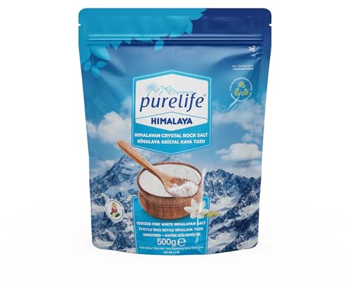Purelife Himalayan Salt White Iodized Fine | Premium Unrefined Gourmet Rock Iodized Natural Salt | Extra Fine Mineral Blend for Enhanced Taste, Balanced Flavor & Cooking – 1.1 lbs