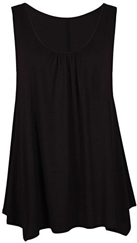 IMAGINARY WOMEN LADIES LONG PLAIN RACER SLEEVELESS RUCHED FLARE SWING DRESS PLUS SIZE TOP[Black ,20-22]