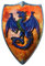 BestSaller 1161 Ritterschild Holz, 49x32cm, mit Feuer & Drache Motiv mit Ledergriff, orange/blau (1 Stück)