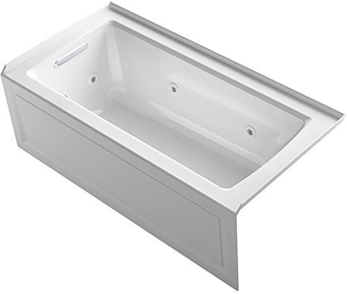 Kohler K-1947-LA-0 White Archer Archer 60 Three Wall Alcove Jetted Whirlpool Bath Tub - Left Drain K-1947-LA