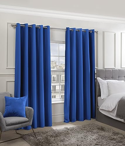 Emma Barclay Cali Eyelet - Woven Thermal Blackout Eyelet Curtains in Blue - Width 66 x Drop 72 (168 x 183cm)