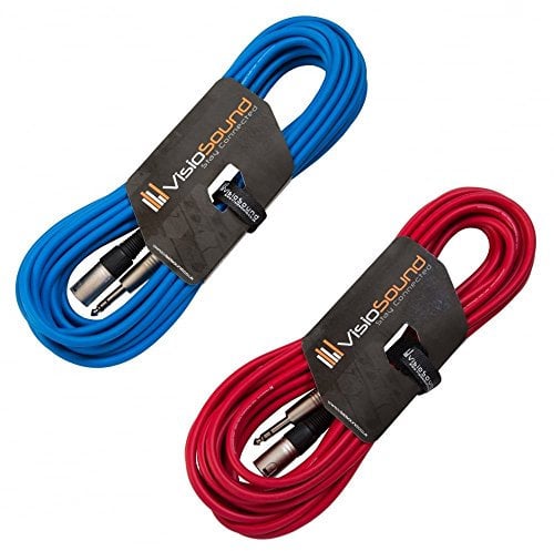 2 x Male XLR to 6.35mm Stereo Jack Lead/Balanced Signal Patch Cable / 2 Pack 10m Blue/Red