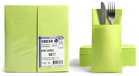 AROBA 50x Airlaid Besteckservietten (Grün Kiwi, 39x40 cm) - Hochwertige Serviettentaschen - Fertig gefaltete Bestecktaschen - Stoffähnliche Airlaidservietten