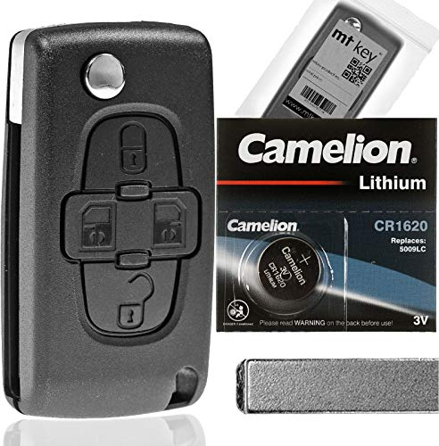 Klapp Schlüssel Gehäuse Funkschlüssel Fernbedienung Autoschlüssel Rohling + Batterie kompatibel mit Citroen/Peugeot/FIAT