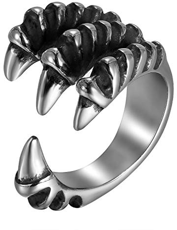 OIDEA Herren Ring Edelstahl silber schwarz Klassiker Retro Charm Punk rock Drachenklaue offener Ring Herrenring Edelstahlring Bandring Geschenk für Männer Größe 54-67