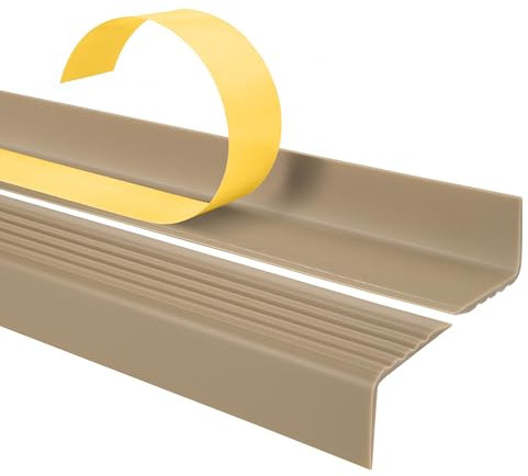 Nez de marche profilé d'escalier, PVC, adhésif et antidérapant, beige, 40x25, 110cm, ND