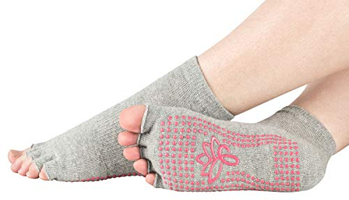 Piarini grau 1 Paar offene Zehensocken kurz ABS Socken Baumwolle Yoga-Socken offenen Zehen Pilates-Socken Fitness 35 36 37 38