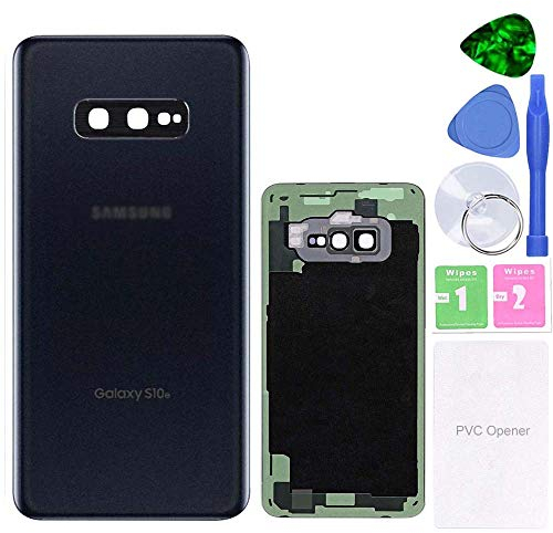 MovTEK Akkudeckel Backcover Rückseite Glas Original Ersatz für Samsung Galaxy S10e G970F Schwarz (Prism Black) Reparatur Set mit Kleber Kameraglas