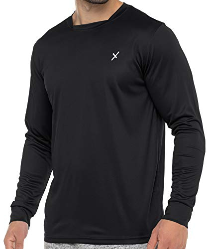 CFLEX Herren Fitness Shirt Langarm, Sporthemd Longsleeve, Quickdry Piqué - Schwarz XXL
