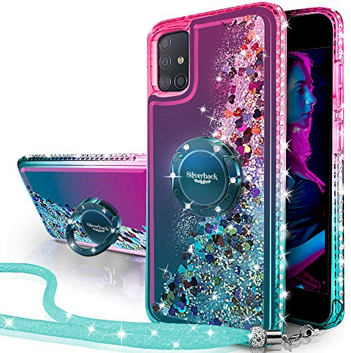 Miss Arts für Galaxy A51 4G Hülle,[Silverback] Mädchen Glitzern Handyhülle Hülle mit Ringständer, Cover Silikon Flüssigkeit Clear Schutzhülle für Samsung Galaxy A51 4G -Grün
