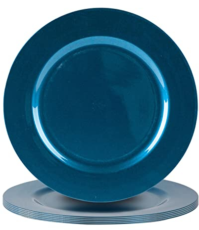 Argon Tableware 6 pieza metálica cargador de placas ajustado - Final metálico - 33cm - Azul