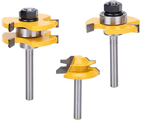 3Pcs Stile Router Bit Set, 45 ° Router Bit + 3 Zähne T förmiges 1/4 Schaft Holzbearbeitungswerkzeug für Holzbearbeitung, Kantenbearbeitung, Zuschneiden