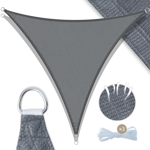 UMI Sonnensegel 3x3x3m Dreieckig HDPE Winddurchlässig 95% UV Schutz mit Seilen für Garten Balkon Terrasse Camping-Anthrazit