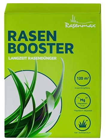 Rasenmax Rasendünger Rasen Booster - Rasendünger Frühjahr Rasendünger Sommer, Dünger Rasen Moos, Stickstoffdünger, turbo Rasen Dünger, Streuwagen, Langzeitdünger & Frühjahrsdünger, 3 kg für 120 m2