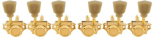 Musiclily Pro Vintage Hybrid 3L3R Gitarre Locking Tuners Mechaniken Tuning Pegs Machine Heads für LP SG Style E-Gitarre Akustikgitarre, Gold mit Grün Keystone Button