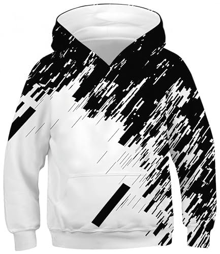 Ocean Plus Jungen Kapuzenpullover Bunt Teens Hoodie Kinder Langarm Pulli mit Kapuzen Sweatshirt Unisex Pullover (XS (Körpergröße: 115-120cm), Schwarz-weißer Schatten)