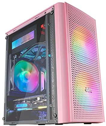 Mars Gaming MC300P Rosa, MicroATX PC Gehäuse, Gehärtetes Glas, Mesh Front, 3xFRGB Lüfter