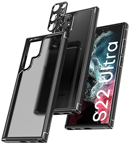 TOCOL für Galaxy S22 Ultra Hülle 5G mit 2 Stück Kamera Schutzfolie, Ultra Dünn Aber Stoßfeste Handyhülle für Galaxy S22 Ultra 6,8 Zoll Schutzhülle, Schwarz