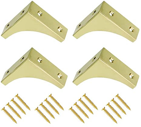 TERF® Lot de 4 équerres d'angle traditionnelles vintage en laiton poli de 50 mm avec vis de fixation pour commode, placard, tiroir, armoire, table et multi-usage