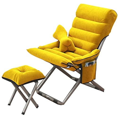 DUNAKE Relaxsessel Mit Hocker, Klappsessel Gepolsterter Lounge Sessel Indoor, Relaxsessel Wohnzimmersessel Mit 3-Fach Verstellbarer Rückenlehne, Seitentaschen (Color : Yellow)