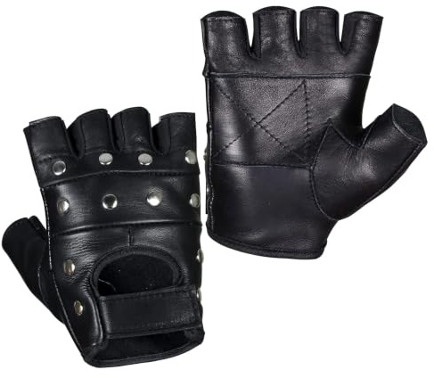 SHADOW DANCE UK Klassische Retro-Handschuhe für Herren, 100 % echtes Leder, fingerlos, zum Autofahren, Motorradfahren, Reiten und Radfahren, Herren-Handschuhe (XXL, fingerlose, einfarbige schwarze