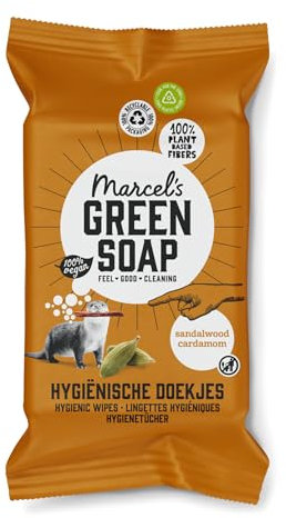 Marcel's Green Soap Hygienic Moist Cleaning Wipes - Sandalwood & Cardamom - Plant Based - Surface Wipes - Pack of 60