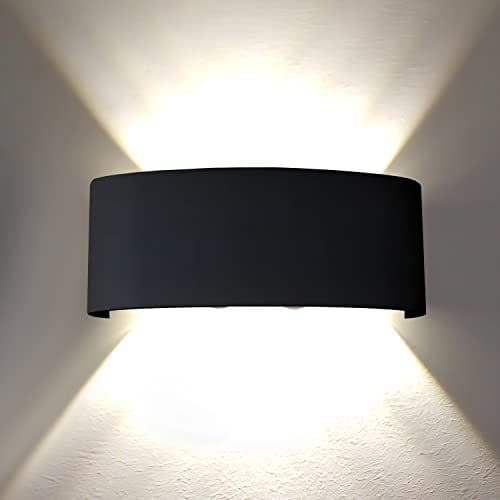 Maka Applique da Esterno Interno Led da Parete 24W Lampade da Muro Plafoniera Moderna Luci Up Down 2400 Lumen Ip65 Impermeabile Fascio Luce Durata Illuminazione 40 mila ore (Nero, 4000K)