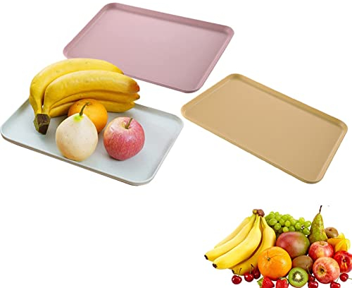 NA 3 Stück Serviertablett Kunststoff, Rechteckig Tablett, Rutschfest Fast Food-Tablett für Küche Esszimmer Café Schule Hotel, Essenstablett Frühstückstablett (gelb, rosa, grün)