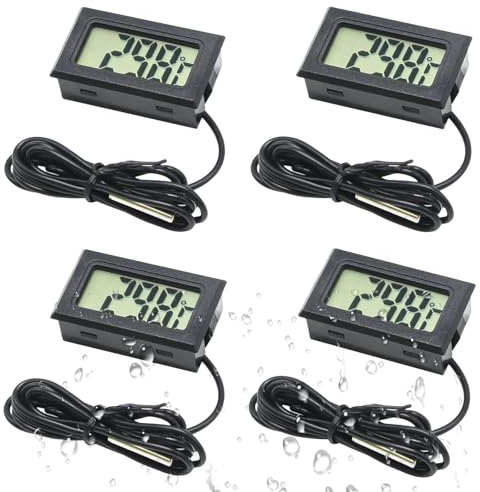 4 Pack Digital LCD Thermometer Aquarium Thermometer Radiator Balancing Thermometer with External Waterproof Probe for Fridge Freezer Refrigerator Aquarium Fish Tank Water Temperature
