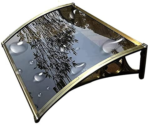 Front Door Canopy Porch Rain Protector Strong Load-Bearing Uv Protection Curved Porch Canopy Anti-Smashing And Wind Resistance Aluminium Bracket In Champagne + Polycarbonate Sheet In Brown