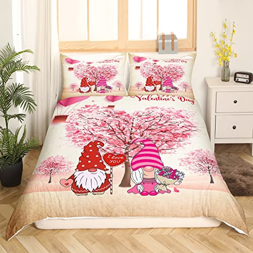 Paar Wichtel Bettwäsche Liebesbäume Bettbezug Fröhlichen Valentinstag Bettwäsche Set 135x200 für Ehemann Und Ehefrau Aquarell Bettbezug Romantischen Stil Bettwäsche Set mit 1 Kissenbezug Rosa