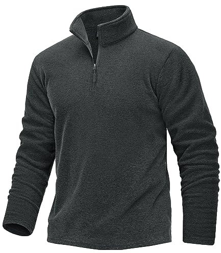 TACVASEN Fleece Sweatshirt Mens Long Sleeve Tops Fleece Sweater 1/4 Zip Pullover Jumper Thermal Outdoor T-Shirt Black,L
