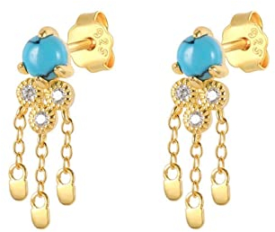 Beydodo Ohrstecker Silber 925 Eckig, Ohrringe mit Zirkonia Türkis Gold Ohrringe Nickelfrei Damen Stecker