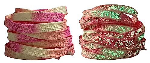 Jamron 2 Pare Luminosos Neón Cordones Planos para Zapatillas Color Degradado Impresos Nylon Cordones de Zapatos SN0702123 Rosa 120CM