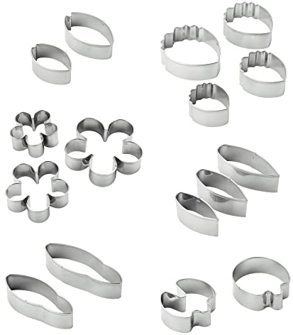 MrCookie 16pcs Cake Flower Fondant Petal Cutters Set,Stainless Steel Mold for Fondant Cake Decorating,Includes Lily,Gerbera,Rose, eony, ea Flower,Tulip.