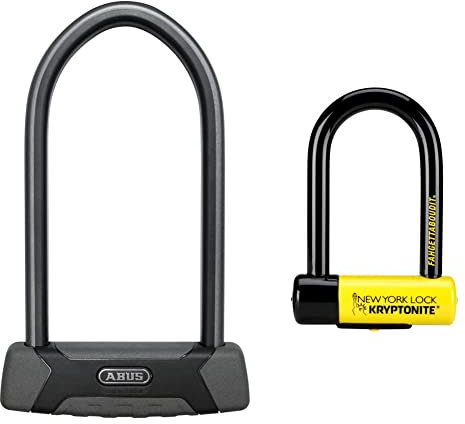 ABUS U-lock Granit XPlus 540, Bike Lock with XPlus Cylinder, High Protection Against Theft, ABUS Security Level 15, Black/Grey & Kryptonite New York FAHGETTABOUDIT Lock - Yellow, Mini