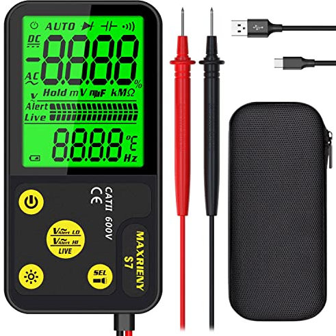 MAXRIENY Ricaricabile Multimetro Digitale Intelligente Testeur de Tension électrique Tester Resistenza Continuità Frequenza di tensione Tester di tensione Voltmetro con Torcia