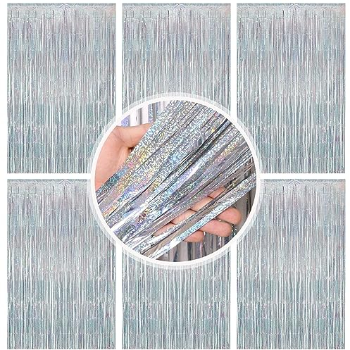 Bohrma Lametta Vorhang Silber 6 Stück Glitzer Vorhang Deko 1m x 2m Folienfransen Vorhang Metallische Glitzervorhang Fringe für Weihnachten Geburtstag Hochzeit Bühnendekor Glitzer Deko Party