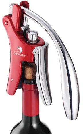 Drincarier Vertical Lever Corkscrew with Non-Stick Worm, Compact Rabbit Wine Opener Wine Bottle Opener with built-in Foil Cutter (Red)