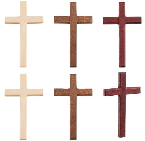 PH PandaHall 6PCS Wooden Cross, 3 Colors Cross Hand Held Prayer Crosses Wood Hanging Crosses Home Church Decor for Weddings Christmas Meditation Easter Party Gift Decoration, 6.9x12cm
