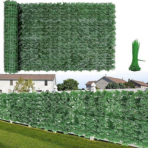 ONEVER Künstlicher Efeu Sichtschutzzaun, 3 x 1 m Paneele mit künstlichen Blättern, Gartensichtung, UV-geschützter Rollschirm für den Außenbereich, Garten, Wanddekoration, mit Nylonbändern