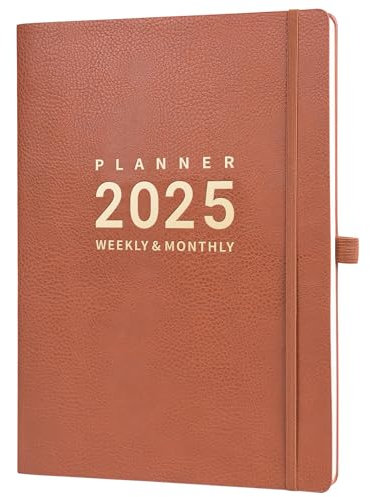 Terminplaner 2024 – A4 Terminplaner 2024 Wochenansicht von Januar 2024 bis Dez 2024, Terminplaner 2024 mit braunem Ledereinband, Gummibandverschluss, Gesäßtasche